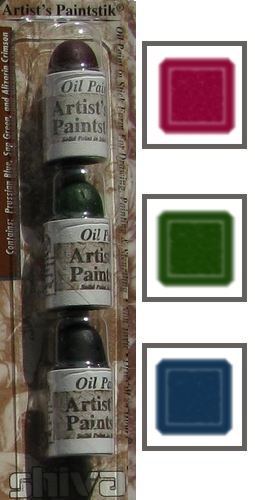 3 mini batonnets peintures pour pochoir bleu pruss vert vessi alza cram