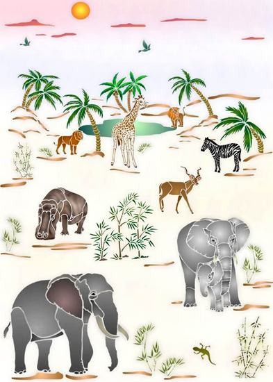 Afric24 pochoir oasis animaux d afrique mon artisane