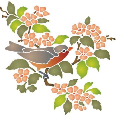 An58956 oiseau branche pochoir a peindre
