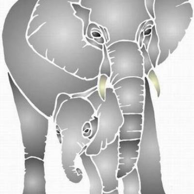Ani4009 pochoir elephant et elephanteau