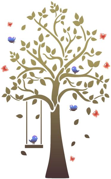 Arbre oiseaux papillons enfantin pochoir medium