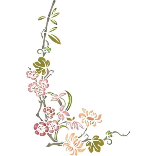 Branche fleurie style asiatique pochoir mon artisane style pochoir