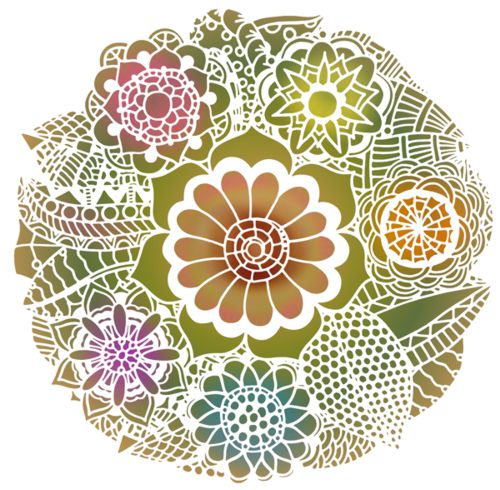 Cercle de fleurs feuillages pochoir rosace mandala mon artisane fl21548
