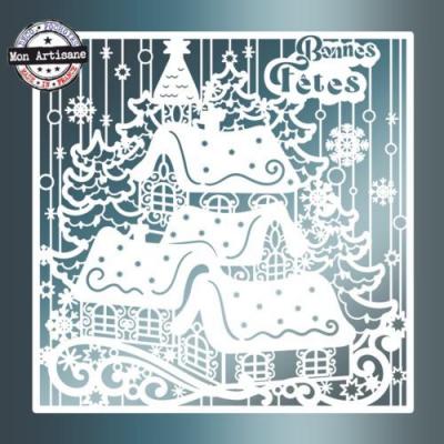 Decor paysage de noel pochoir vitrine fenetre mon artisane