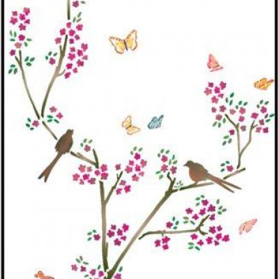 F25698 arbre oiseaux papillons