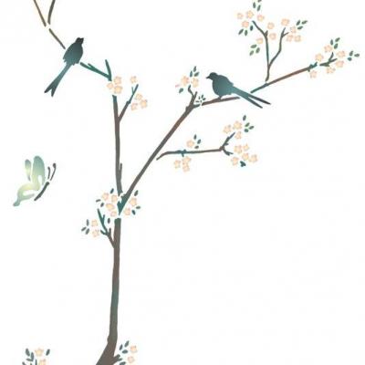 F46852 branche stylisee oiseaux