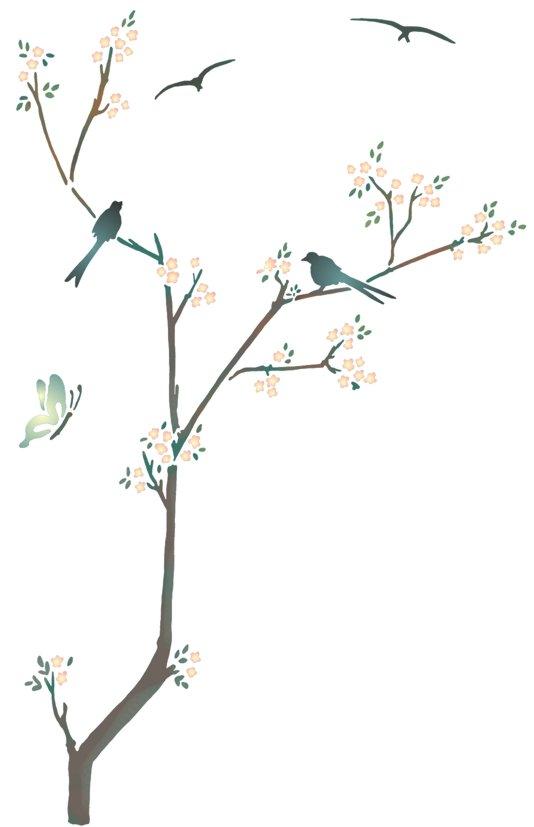 F46852 branche stylisee oiseaux