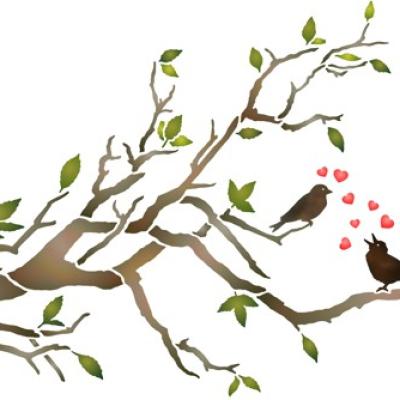 Fl1202 branche oiseaux amoureux coeur pochoir mon artisane