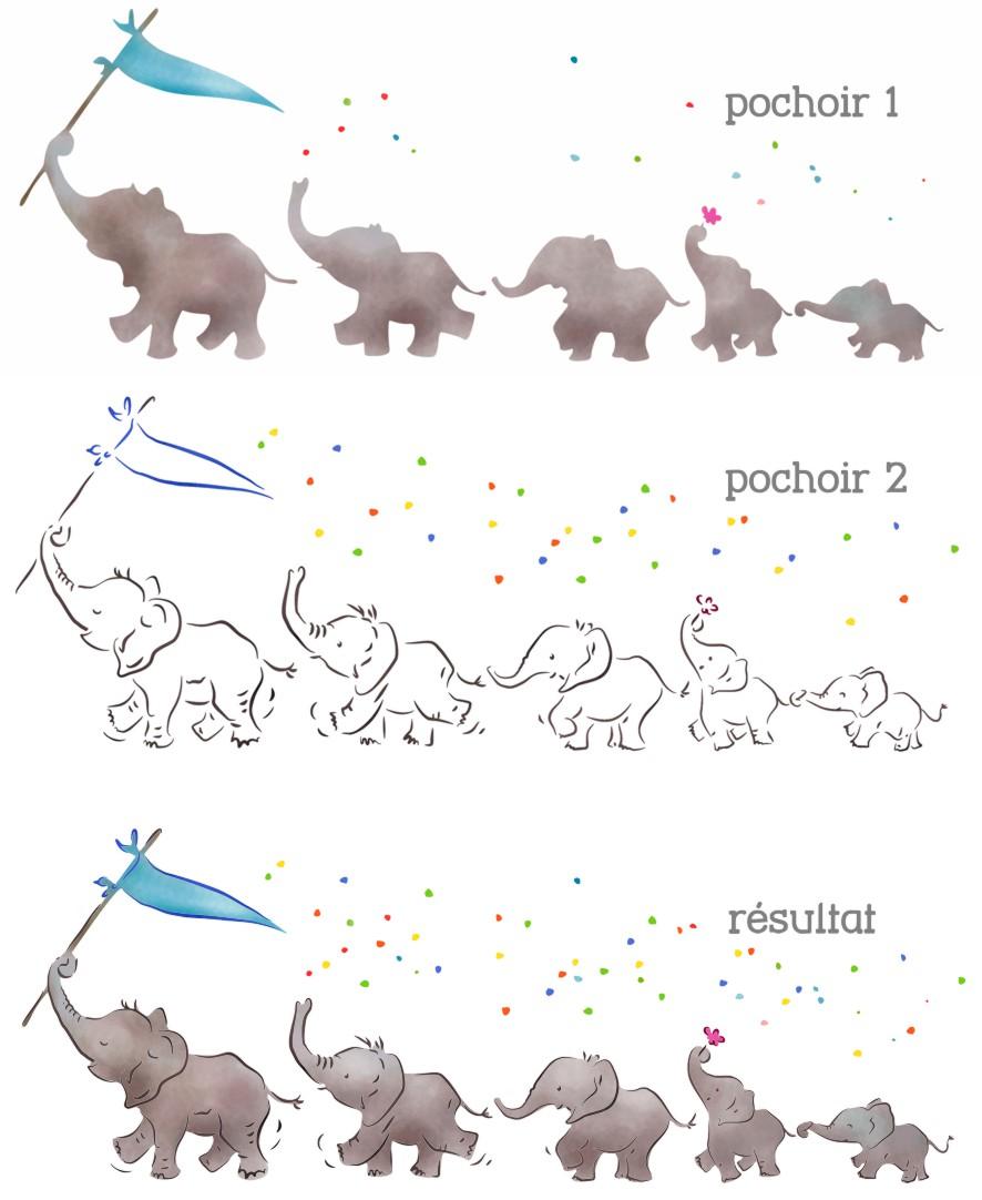 Fr37102 frise elephants mignons pochoir enfants resultat mon artisane