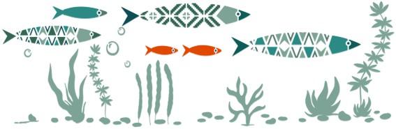Fr7035 pochoir frise poissons originale moderne geometrique a peindre peinture style pochoir