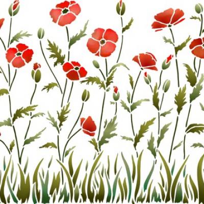 Frise coquelicots lisiere champetre pochoir