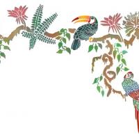 Frise liane oiseaux exotiques toucan perroquet pochoir