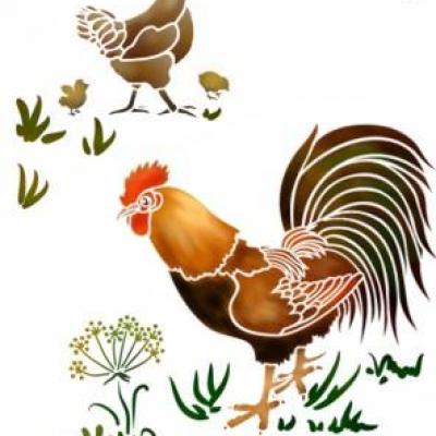 Mu4114 pochoir paysage vertical poule coq poussins mon artisane