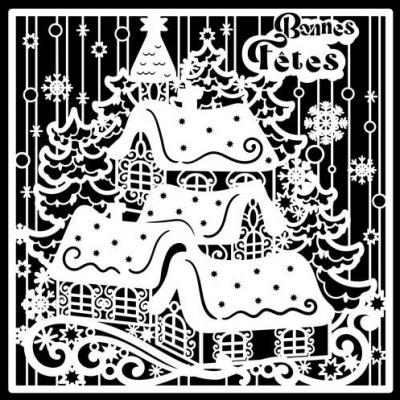 Decor paysage de noel pochoir vitrine fenetre mon artisane