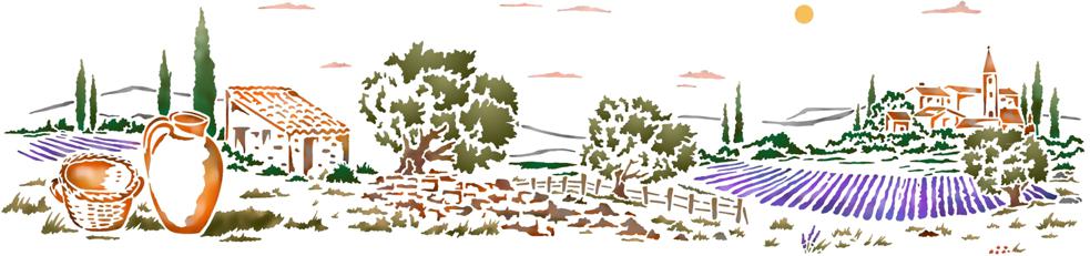Paysage provencal long pochoir mural mon artisane