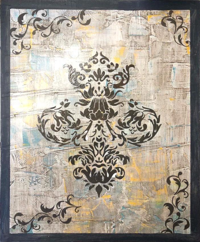 Photo martine f pochoir baroque en relief sur tableau