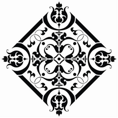 Pochoir antique motif 18eme siecle baroque rosace carree stipo1180