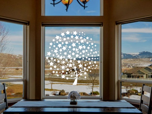 Pochoir arbre etoiles decoration de noel sur vitre pochoir geant de noel