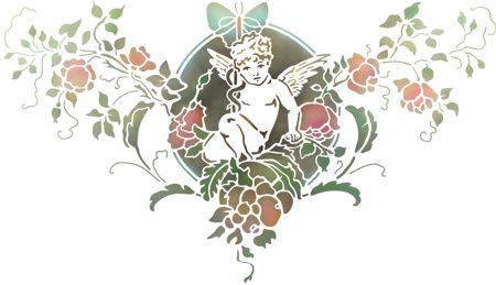 Pochoir baroque ange fleurs