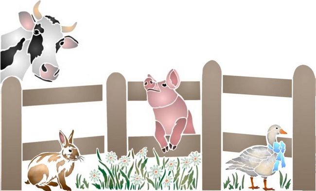 Pochoir barriere animaux ferme vache cochon lapin oie spmu098