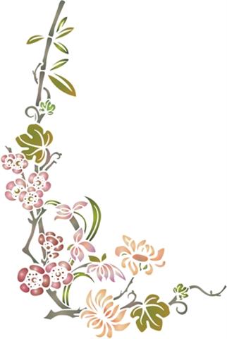 Pochoir branche fleurs japonaises asiatiques