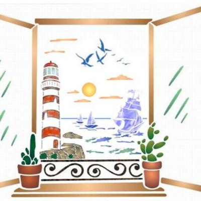Pochoir fenetre vue marine