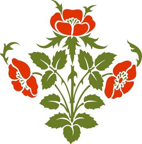 Pochoir fleurs de coquelicots style ancien baroque fl4008 small