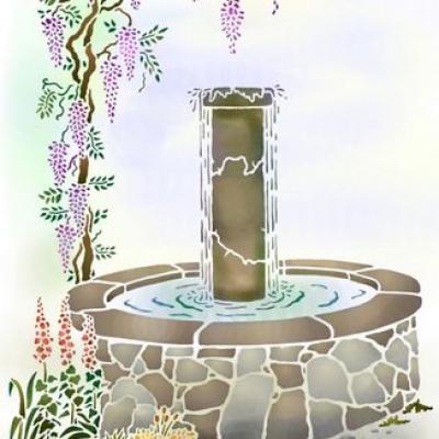 Pochoir fontaine glycine mural spmu505