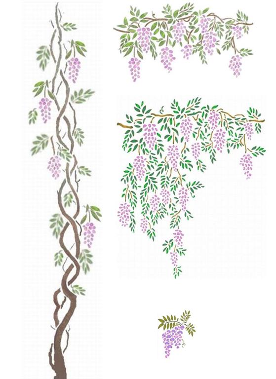 Pochoir kit glycines tronc retombee frise monartisane large