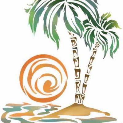 Pochoir palmier soleil coucher de soleil plage