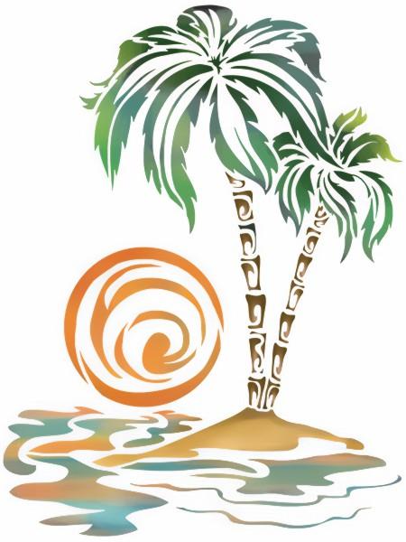 Pochoir palmier soleil coucher de soleil plage