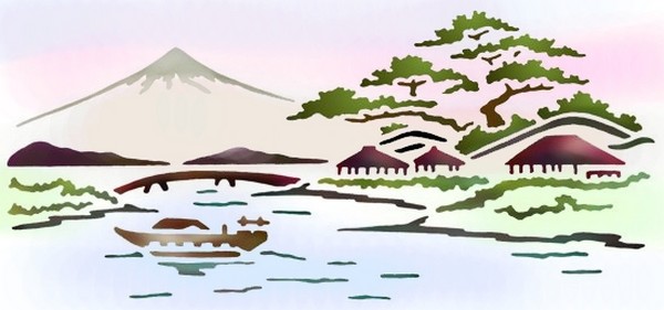 Pochoir paysage chinois chin83 mon artisane style pochoir