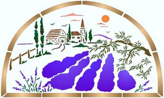 Pochoir paysage lavande vue sur le mas spmu014