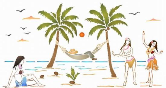 Pochoir paysage vahinees palmiers spmu045 mon artisane