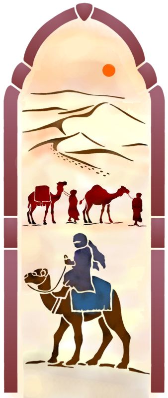 Pochoir porte orientale 3 dromadaires touareg