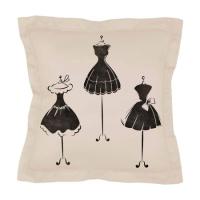 Pochoir sur coussin petites robes noires mon artisane fabricante de pochoirs