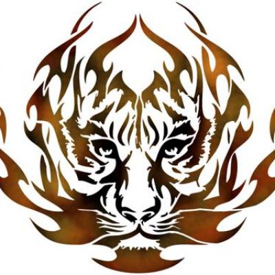 Pochoir tete de tigre avec flamme facon tuning stipo1848