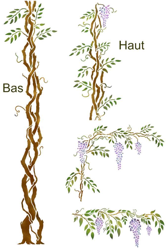 Pochoirs kit glycine avec tronc frise angle style pochoir