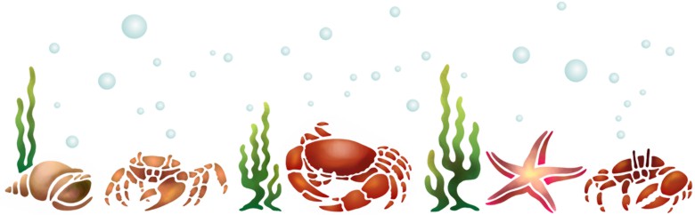 Spfr1747 pochoir frise de crabes algues et bulles paysage sous marin a peindre mon artisane style pochoir