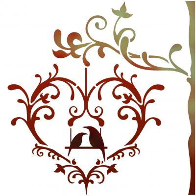 Stipo1591 coeur oiseaux amoureux sur branche en pochoir
